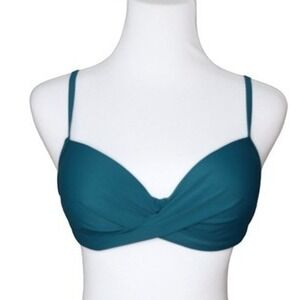 Shein Twist Teal Blue Underwire Swimwear Bikini Top SMALL Modern Poolcore